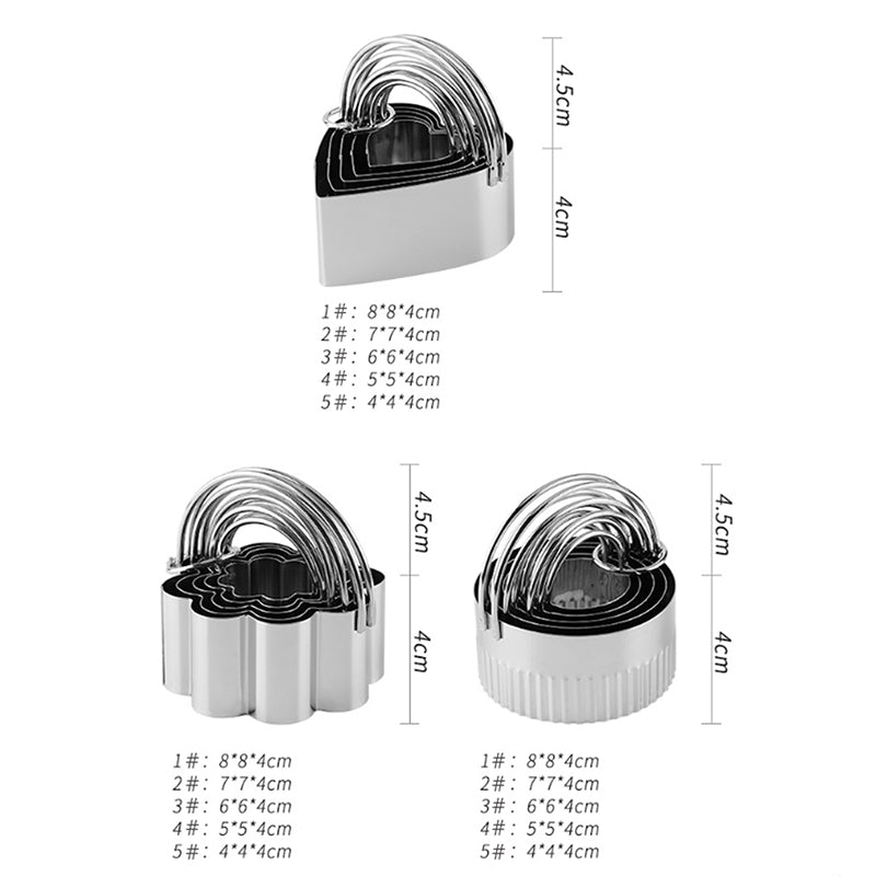 5Pcs / Set Stainless Steel Cookie Cutters with Handle Mousse Cake Baking Mold (BPA Free, No FDA) 5Pcs / Set Stainless Steel Cookie Cutters with Handle Mousse Cake Baking Mold (BPA Free, No FDA)
